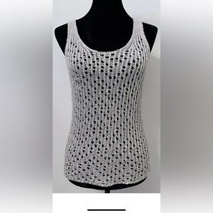Eileen Fisher womens crochet‎ open knit sequin sleeveless sweater XS gray cotton